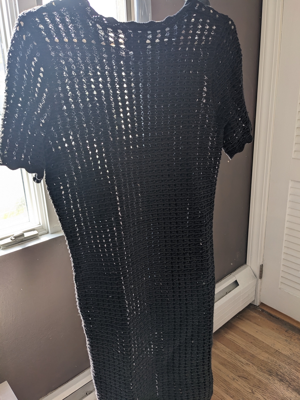 GAP Black Open-Knit Short Sleeve Midi Dress
